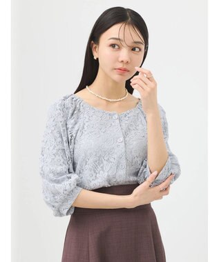 earth music&ecology フラワーレースブラウス Light Gray