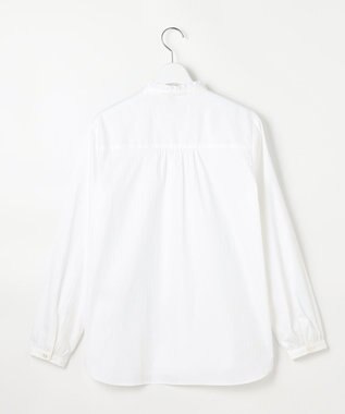 J.PRESS LADIES L BEZコットンナイロン ストライプ フリル襟 ブラウス ホワイトドビー系