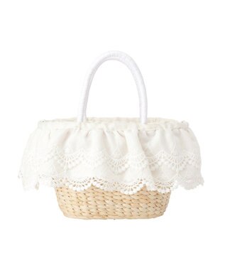 Maison de FLEUR 【2Way】レースフリルメイズ2Wayカゴバッグ White