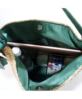 UNBILLION カシュカシュ cachecache / 下がりグログラン地柄編みトート カゴバッグ グリーン