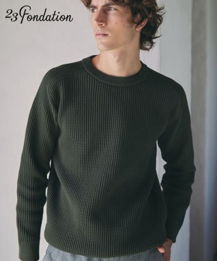 23区GOLF 【23Fondation/MEN】ワッフル ニット カーキ系