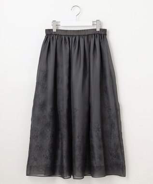 自由区 【洗える】シアーパネルエンブロイダリー スカート スチール