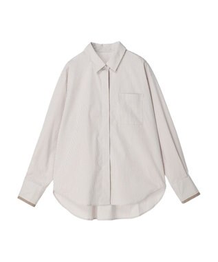 earth music&ecology パールボタンシャツ Stripe Beige