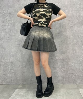 WEGO ヴィンテージウォッシュデニムプリーツスカパン ブラックその他