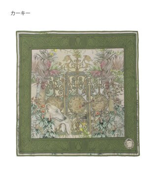 MOONBAT SWASH LONDON(スウォッシュロンドン） シルクツイルスカーフ GATE 68×68cm 日本製 カーキー