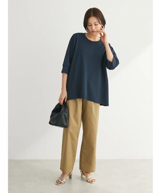 Green Parks ぽこぽこ７分袖カットプルオーバー Navy