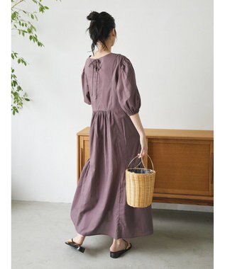 CRAFT STANDARD BOUTIQUE インド綿パフスリーブギャザーワンピース Purple