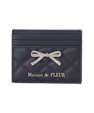 Maison de FLEUR リボンビジューキルティングカードケース Navy