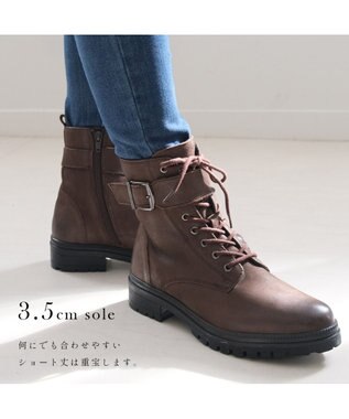 Pointer 本革 足首ベルトレースアップブーツ ダークブラウン