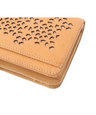 genten フラッターカットワーク 二つ折り財布 ヌメベージュ