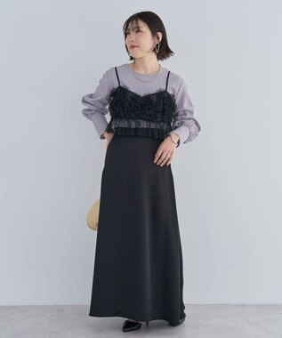 Green Parks ＳＥＴ２点チュールビスチェ＋表面感プルオーバー Black