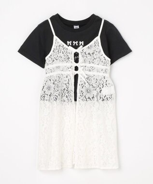 ANY KIDS 【2点セット】Tシャツ×レース キャミソールチュニック ブラック