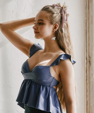 San-ai Resort（三愛水着楽園） WEB限定商品　ワコール共同開発、ノンワイヤーなのにぷっくり美胸を作る【ダブルアップ】　フレアビスチェビキニ M1/M2/L1 ブルー×ブラック