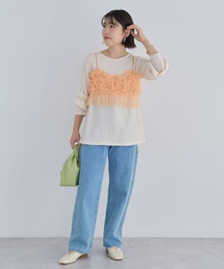 Green Parks ＳＥＴ２点チュールビスチェ＋表面感プルオーバー Orange