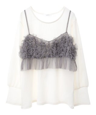 Green Parks ＳＥＴ２点チュールビスチェ＋表面感プルオーバー Light Gray