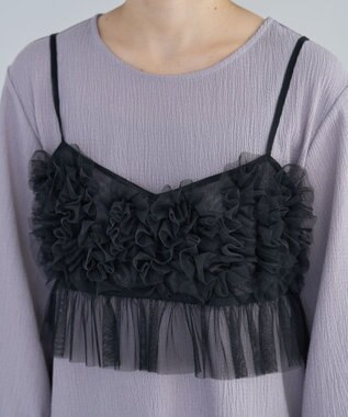 Green Parks ＳＥＴ２点チュールビスチェ＋表面感プルオーバー Black