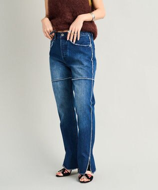 woadblue 【157】SLIT STRAIGHT REMAKE PANTS デニムパンツ DARK BLUE