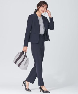 23区 L 【洗える】ヴィンテージ プリント ピンタック ブラウス サックスブループリント