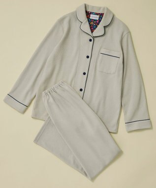 une nana cool 【綿混】ソフトコットンリブ 長袖開襟パジャマ MADE WITH LIBERTY FABRIC グレー