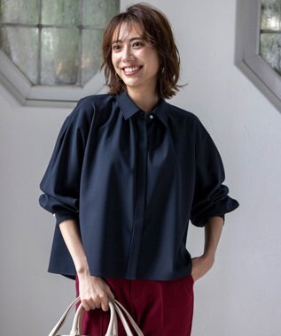 ANY SIS S 【UVカット・アンチピリング・洗える】ウーステッドエステル シャツ ネイビー