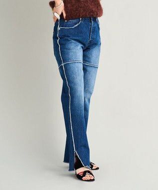 woadblue 【157】SLIT STRAIGHT REMAKE PANTS デニムパンツ DARK BLUE