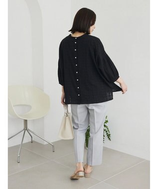 Green Parks インド綿 SET２点 刺繍７分丈ブラウス＋タンクトップ Black