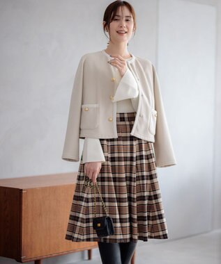 組曲 L 【WEB限定カラーあり】ウールライクストレッチ フレアスカート ベージュ系3