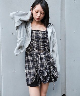 WEGO ドロストデザインキャミワンピース ブルーチェック1