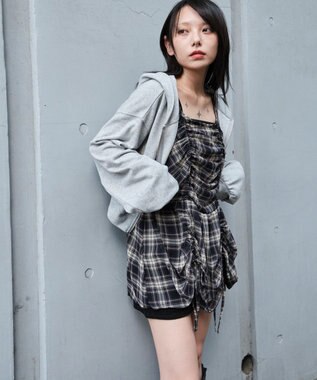 WEGO ドロストデザインキャミワンピース ブルーチェック1