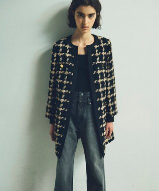 GRACE CONTINENTAL フェザーチェックツイードコート ベージュ