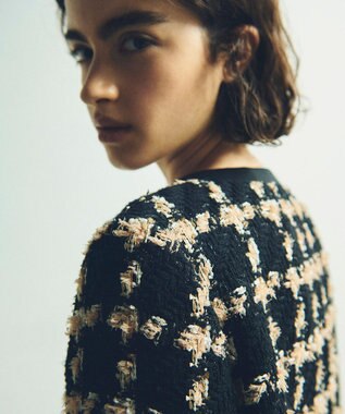 GRACE CONTINENTAL フェザーチェックツイードコート ベージュ