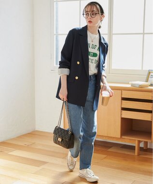 WEGO 【ANGIE VINTAGE/S/Mサイズ展開 / オケージョン対応 / セレモニー対応】ゴールドボタン テーラードジャケット / 金ボタン ダブル ブレザー ネイビー