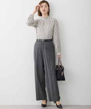 23区 L モダンアートプリントギャザーブラウス ベージュ系