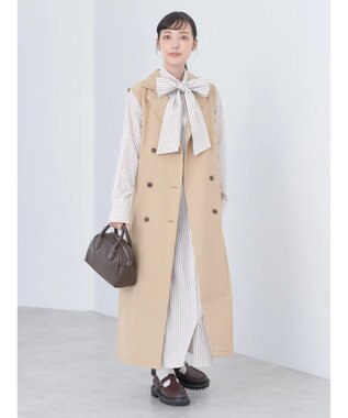 earth music&ecology ボウタイシャツワンピース Stripe Brown