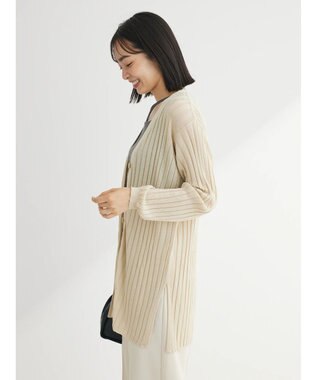 Green Parks 推しニット　リブ編みミドル丈カーディガン Gray Beige