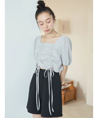 earth music&ecology ＳＥＴ２点パフスリーブブラウス＋キャミワンピース Light Gray