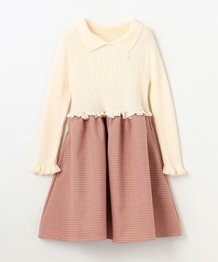 組曲 KIDS 【110-140㎝】千鳥ドッキング ワンピース アイボリー系