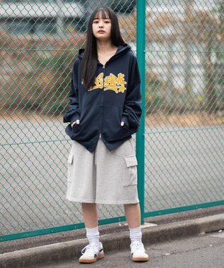 WEGO 【ユニセックス着用ITEM/SMLサイズ展開】グラフィックZIPパーカー ネイビー