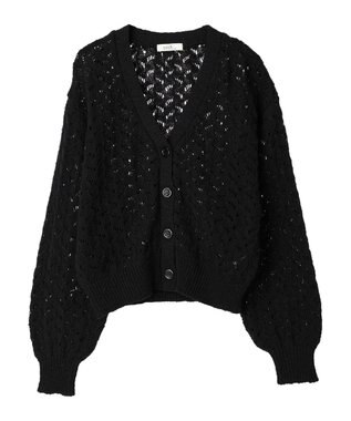 earth music&ecology スラブコットンレース編みカーディガン Black