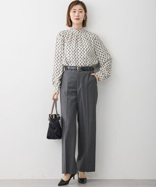 23区 L モダンアートプリントギャザーブラウス ベージュ系