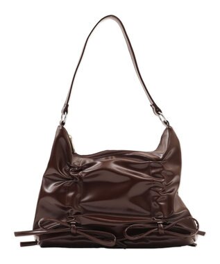 WEGO ギャザーリボンハーフムーンバッグ ダークブラウン