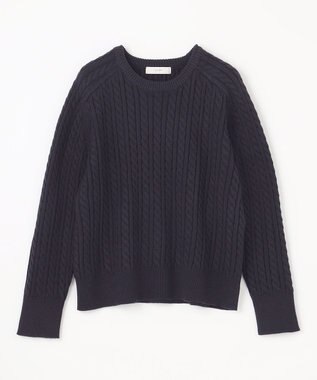 ANY L 【洗濯機可】クロップド丈ケーブルニット ネイビー
