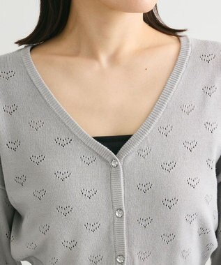 Green Parks ・ｓｗｉｎｇ　ｂｙ　ハート柄スカシニットカーディガン Gray