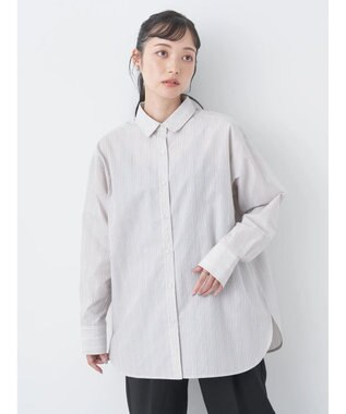 earth music&ecology レギュラーカラーシャツ Stripe Beige