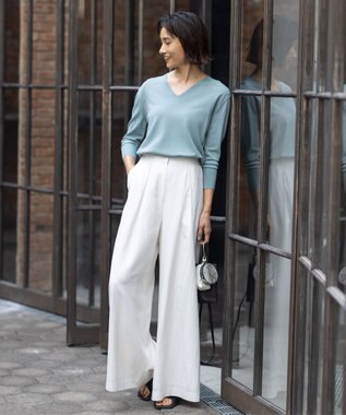 ICB 【WEB限定カラーあり・洗える】シンセティックハイゲージ Vネックプルオーバー ジェイドグレー系