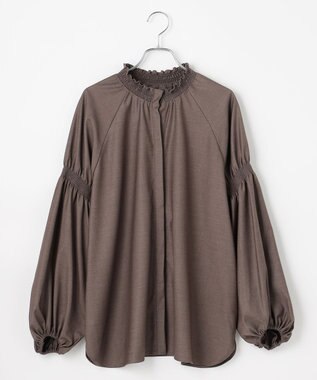 #Newans 【洗濯機可/しわになりにくい】シャーリングネック ボリュームスリーブブラウス モカブラウン