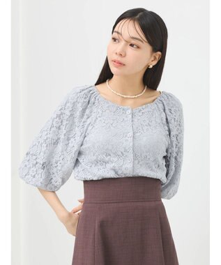 earth music&ecology フラワーレースブラウス Light Gray