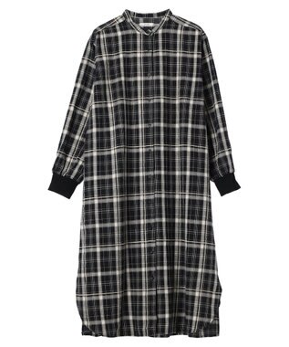 CRAFT STANDARD BOUTIQUE 先染めチェック（小）バンドカラー袖ＲＩＢ　ＯＰ Black