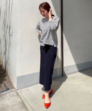 UNFILO 【洗える】ボーダーワイドTシャツ [NEW]オフ×ブラックボーダー