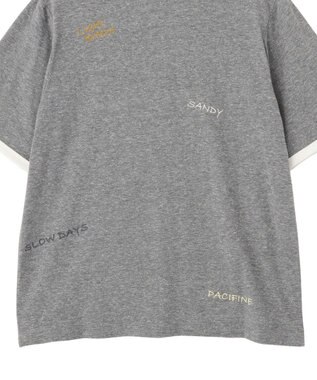 AMERICAN HOLIC ランダムロゴ刺繍リンガーTシャツ Charcoal Gray